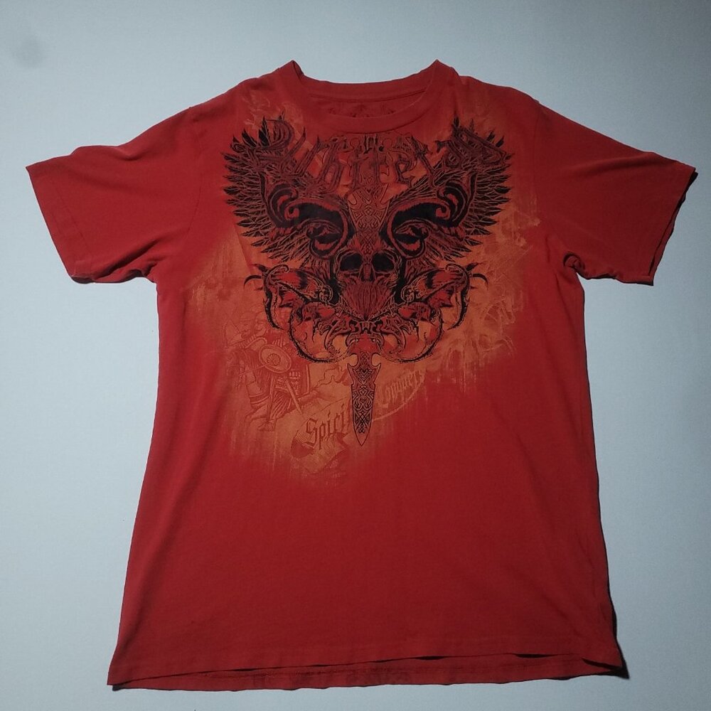 Aggravated Mentality White Tag Graphic Spirits Conquer Red Shirt Size XL